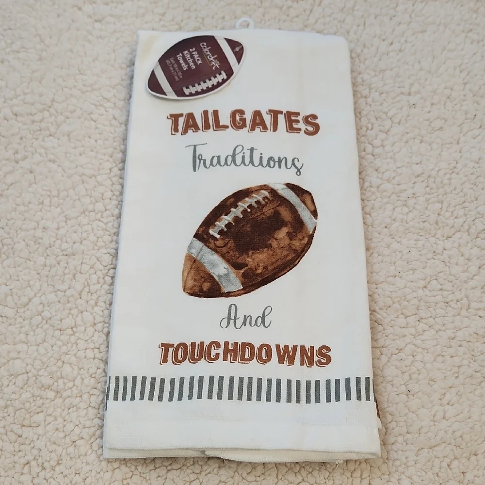 New Football Themed Kitchen Towel - White and Brown